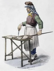 Marchand de fromage en Italie - lithographie