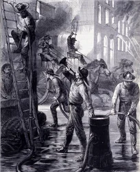 Brigade des pompiers de Chicago en intervention, États-Unis. 19ème siècle