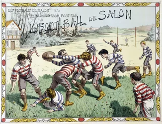 Enfants jouant au rugby - dessin, fin du 19ème siècle