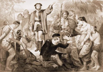 Christophe Colomb parmi les Indiens