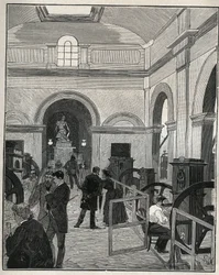 Atelier de frappe à la Monnaie de Paris. Gravure de 1885 dans 