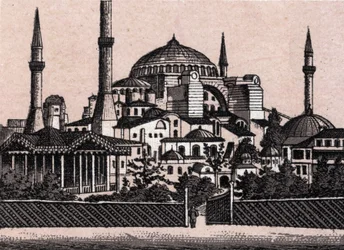 Constantinople, Turquie : vue de la mosquée Sainte-Sophie