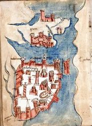 Constantinople, carte manuscrite de Venise du XVe siècle.