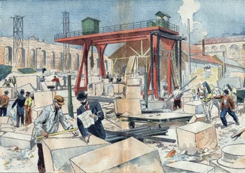 Construction du Grand Palais, à Paris en 1898, à l