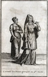 Costume des dames grecques au IVe siècle. Gravure dans « Beauté de l