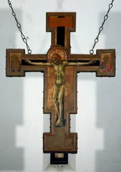 Crucifixion Anonyme peinture sur bois au dos d