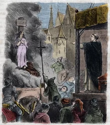 Croisade contre les Albigeois - Hérétiques brûlés vifs : Cathares sur le bûcher, au temps de la croisade contre les Albigeois en France au 13e siècle - gravure de 1879 dans "Histoire des sociétés secrètes, politiques et religieuses" par Pierre Zaccone (181