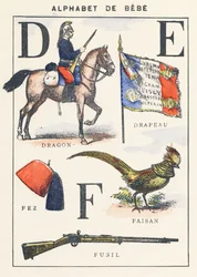 D E F : dragon, drapeau, faisan, fez, fusil