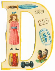 D : dague, poupée, dés, domino, tambour, plat, haltère, canard