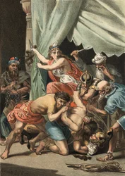 Dalila coupe les cheveux de Samson pour le rendre vulnérable et le livre aux Philistins