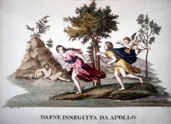 Daphné poursuivie par Apollon - dans Dizionario mitologico
