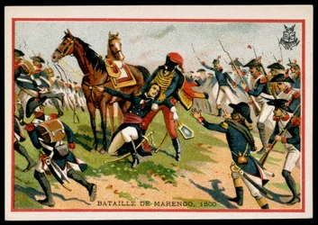 Mort du général Charles Antoine Desaix de Veygoux (1768-1800) à la bataille de Marengo (1800) - chromo., fin 19ème siècle