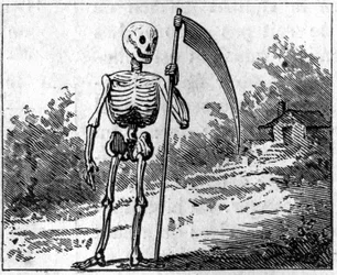 La Mort représentée avec une faux. Gravure de 1860.