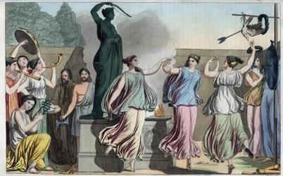 Danse délienne lors de la fête de Diane ou Artémis (déesse de la chasse) - gravure tirée de « Usi e Costumi di Tutti i Popoli dell