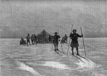 Départ des Lapons sur la calotte glaciaire du Groenland. Gravure dans « Le Journal de la jeunesse »