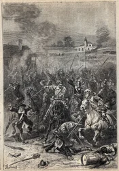 Massacre des Puritains - Illustration du 19e siècle pour le roman historique « Les Puritains d