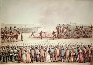 Les marchandises anglaises brûlées par ordre de Napoléon Ier Bonaparte pendant le blocus continental en 1806