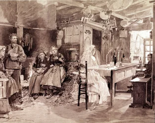 Gravure représentant une légende bretonne selon laquelle les fantômes des personnes mortes en mer se présenteraient à leurs proches chaque 1er novembre.