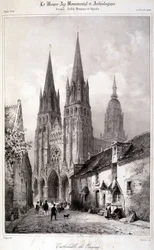 Gravure de la cathédrale de Bayeux publiée dans « Le Moyen Âge monumental et archéologique ». 19e siècle