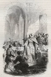 Ermesinde, comtesse de Luxembourg - Charte de poste accordée par Ermesinde Ière de Luxembourg aux habitants de Luxembourg en 1243 - Gravure de 1868 dans « Histoire de Belgique depuis les temps primitifs jusqu