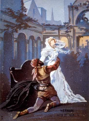 Ernani de Giuseppe Verdi Acte II, Scène IV. Chromolithographie du 19ème siècle