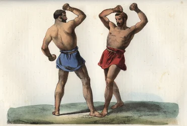 Boxeurs étrusques - gravure tirée de « Usi e Costumi di Tutti i Popoli dell