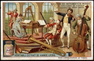 Évolution des instruments de musique : instruments de musique de chambre au 18ème siècle - chromo Liébig