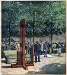 Exécution à la guillotine des assassins de Courbevoie, Dore  Berland, devant la prison de la Roquette, Paris, 08/08/1891