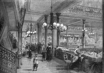 Extensions des magasins « Bon Marché » : nouvelle galerie menant au Buffet. Paris 1880.