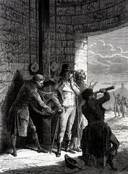 Expérience du télégraphe Chappe réalisée le 12 juillet 1793, de Ménilmontant à Saint-Martin-du-Tertre devant les commissaires de la Convention - dans « Les merveilles de l