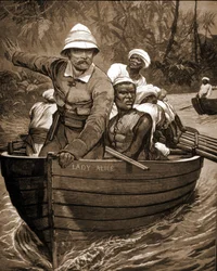 Exploration de Sir Henry Morton Stanley (1841-1904), explorateur britannique, à bord du Lady Alice.