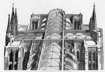 Vue extérieure et partie supérieure de la Cathédrale de Chartres (28) depuis l