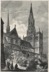 Vue extérieure de la cathédrale Notre-Dame de Constance, Allemagne. Gravure dans « L