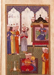 Fête organisée par le sultan avec charmeur de serpents et musiciens