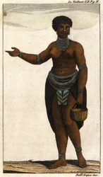 Membre féminin de la tribu sud-africaine des Hottentots, gravure de 1820