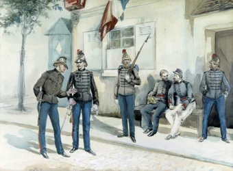 Pompiers devant leur caserne en 1870
