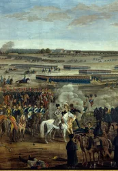 Premier Empire : Empereur Napoléon Ier (1769-1821) (sur le cheval blanc) à la bataille de Leipzig (bataille des Nations), 16-19 octobre