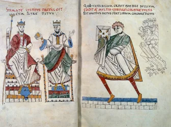Flavius Josèphe offrant son livre aux empereurs Titus et Vespasien