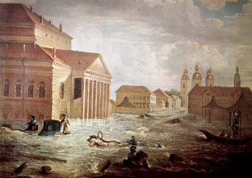 Inondations dans la ville de Saint-Pétersbourg en Russie 19ème siècle Collection privée