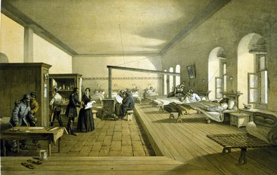 Florence Nightingale (1820 - 1910) dans un hôpital à Scutari en Turquie vers 1855