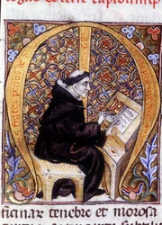 Fra Pietro di Pavia, copiste au travail. Manuscrit du 14ème siècle
