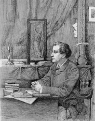 François Coppée (1842-1908), poète et dramaturge français. Dessin de M.F. Desmoulins. 1885.