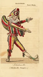 Danseur comique et mime français Charles-François Mazurier en Polichinelle dans Polichinelle Vampire par Théodore de Banville au Théâtre de la Porte Saint-Martin