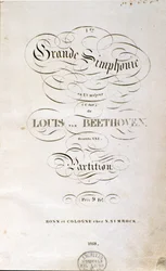 Frontispice de la première édition allemande de la partition de la Symphonie n° 1 en do majeur par le compositeur allemand Ludwig van Beethoven (1799-1800)