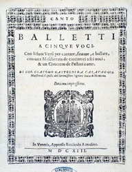 Frontispice de Balletti pour cinq voix par Giovanni Giacomo Gastoldi