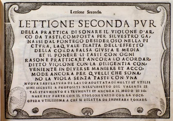 Frontispice de Lettione Seconda par Silvestro Ganassi dal Fontego