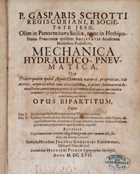 Frontispice de Mechanica Hydraulico Pneumatica par Gaspar Schott