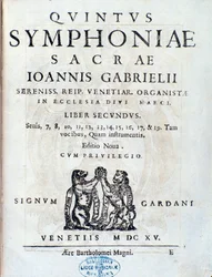 Frontispice du deuxième livre de Sacrae symphoniae par Giovanni Gabrieli