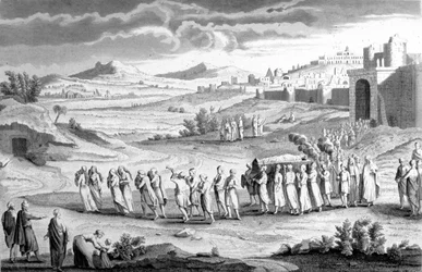 Funérailles selon le rite hébraïque. Gravure du XIXe siècle