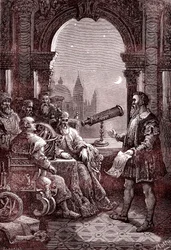 Galilée montre le premier télescope au doge de Venise (gravure)